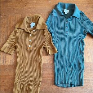 Oak + Fort Ribbed collared shirt top